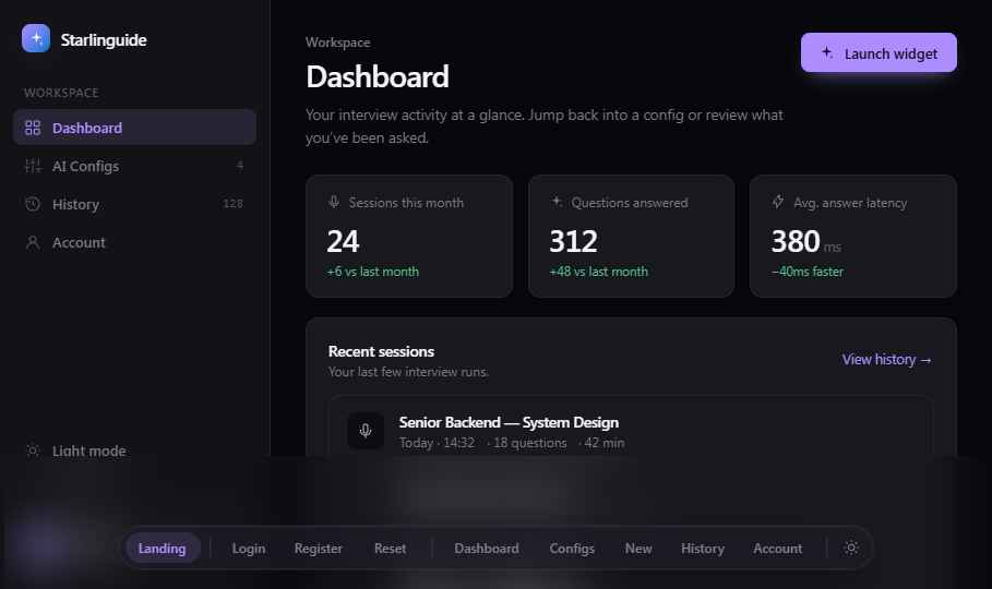 Starlinguide dashboard screenshot
